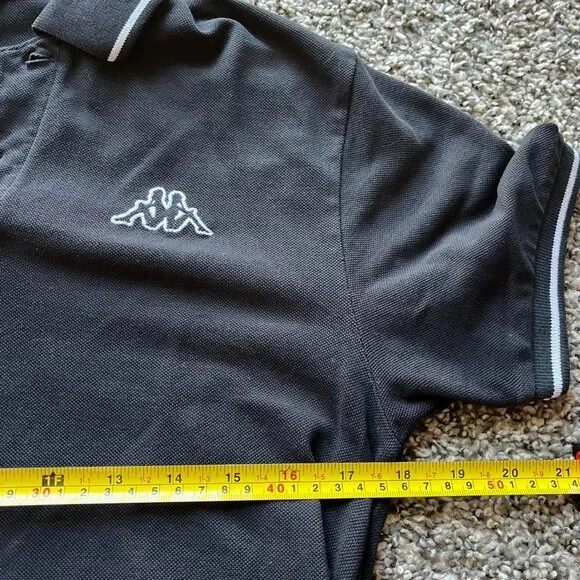 Kappa Black Polo Shirt Womens Med Grunge Embroidered Punk Alternative Slim Fit - Picture 4 of 6